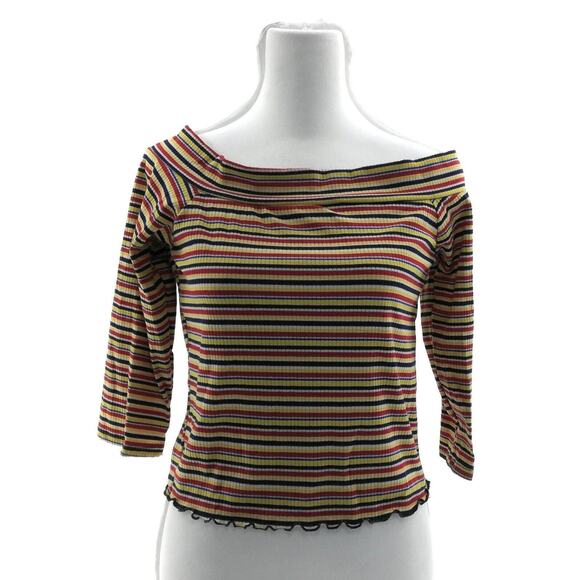 Caution to The Wind Multi Color Striped Crop Top - Junior's Size Large - Picture 2 of 3